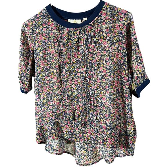 Anthro One Fine Day Posey silk semi sheer delicate floral pleated top sz XS - Picture 1 of 6